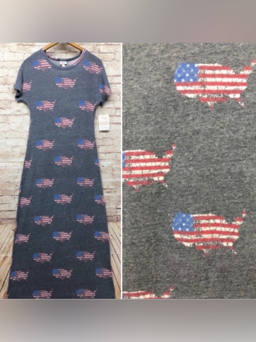 LuLaRoe Womens Maria Dress Size XXS American Dreams Patriotic USA Flag Gray NWT